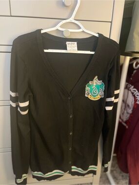 Warner Bros. Black Slytherin Crest Cardigan with White and Green Accents